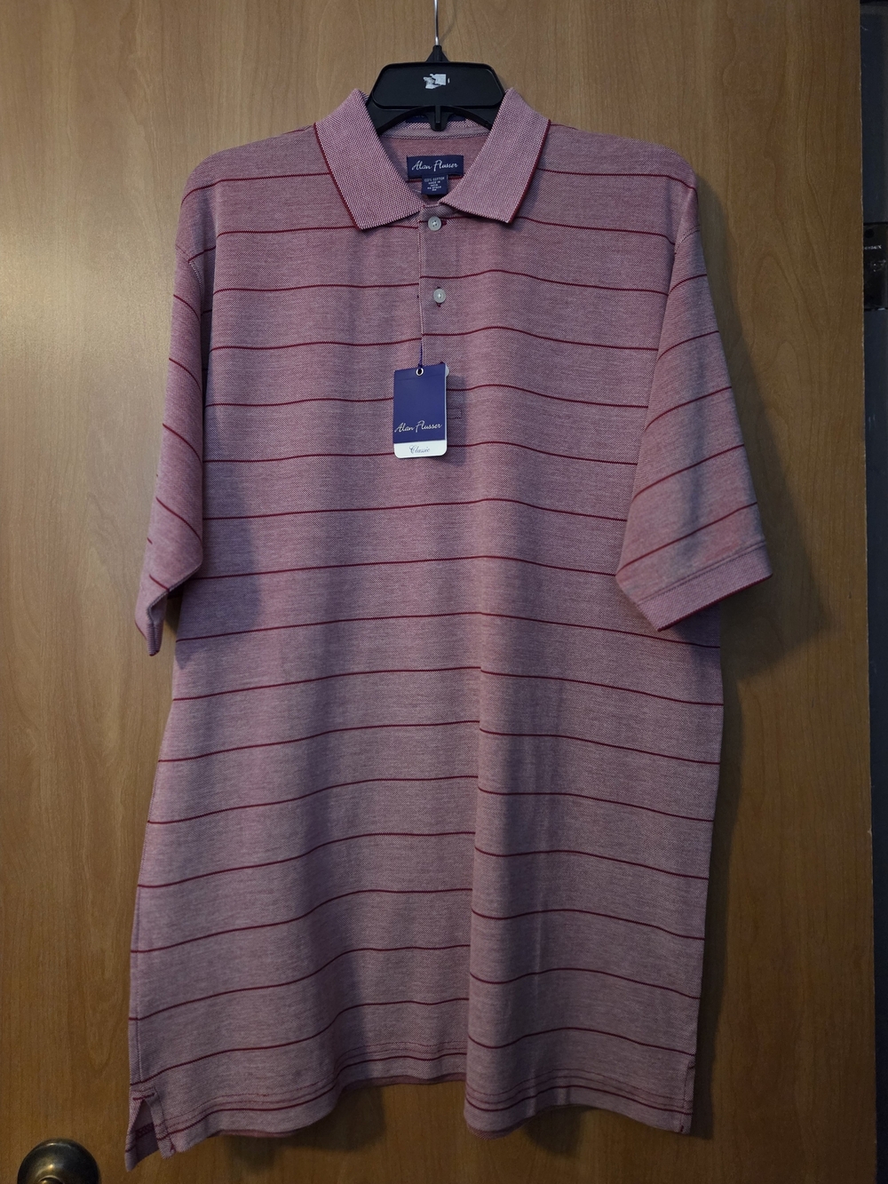 ALAN FLUSSER Heathered Red Polo with Thin  Stripes Size M